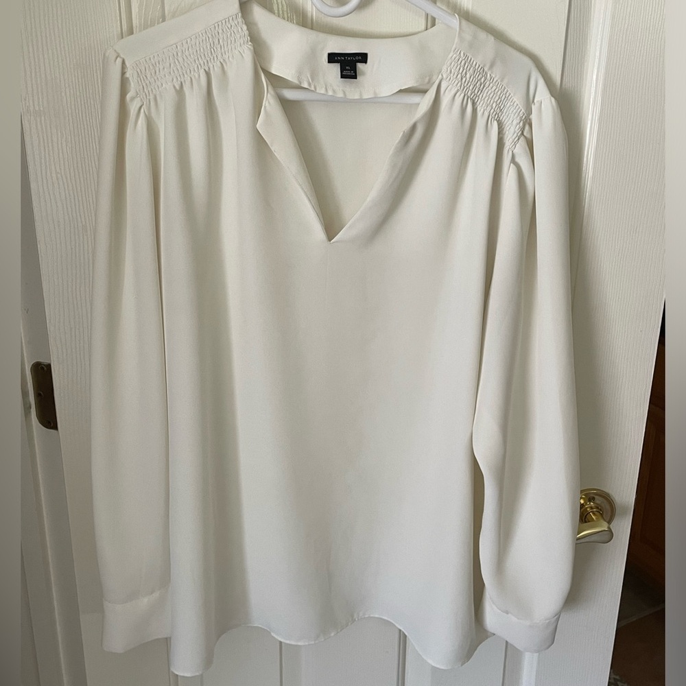 Ivory Split V-Neck Blouse